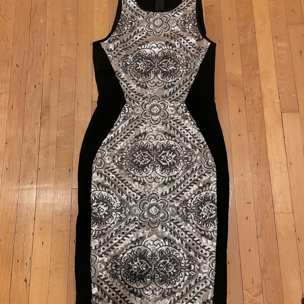 Weston, Cocktail LBD, Black w/Gold, Silver, Bronze Sequins, Size S